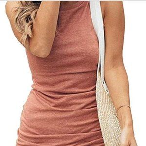 Pink Casual Crew Neck Ruched Sleeveless Bodycon Dress - Size Small